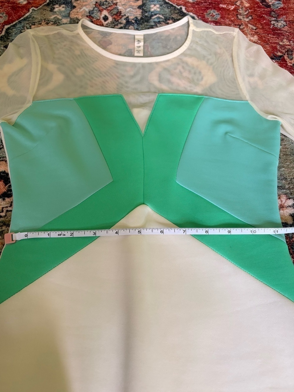 Cream Teal Mint Long Sleeve Mesh Panel Bodycon Dress - Picture 8 of 8